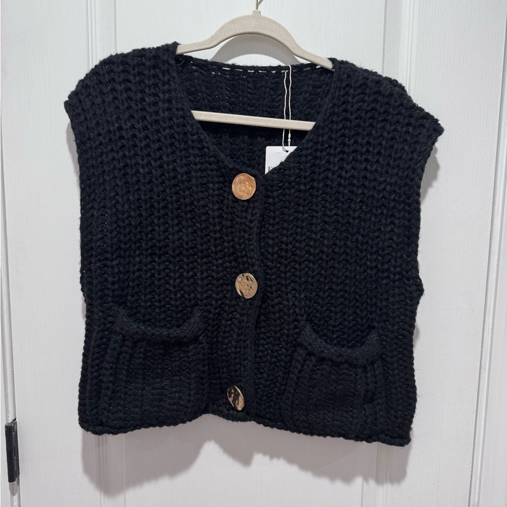 Black Knit Button-Up Sweater Vest- size medium